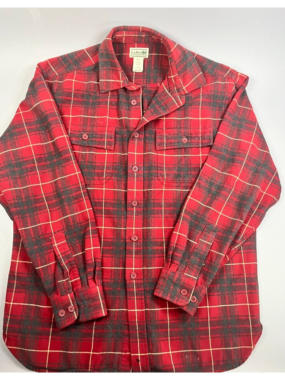 LL Bean Men Plaid Red Button Down Long Sleeve Shirt Jacket